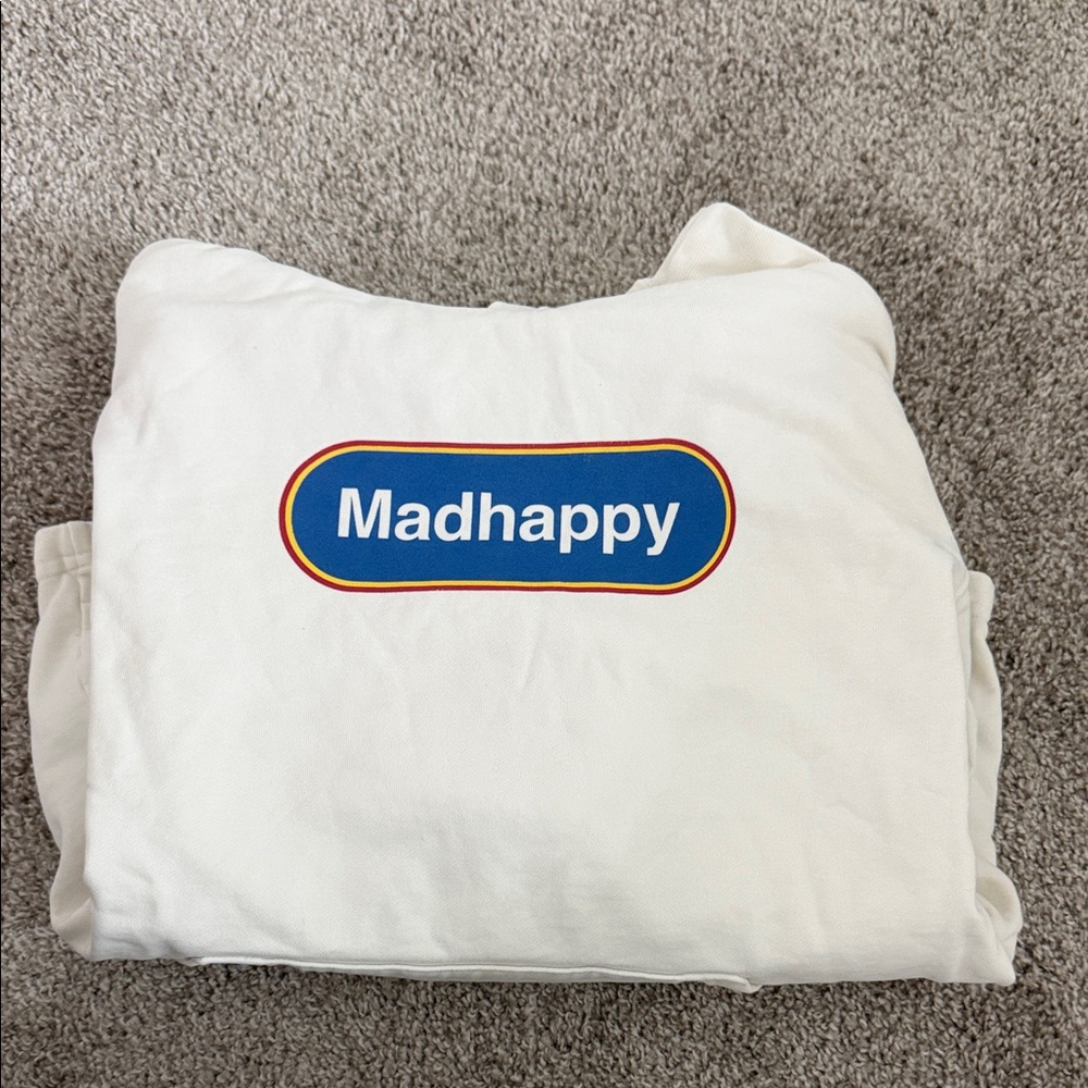 Madhappy Cream Sweatshirt with Blue Logo